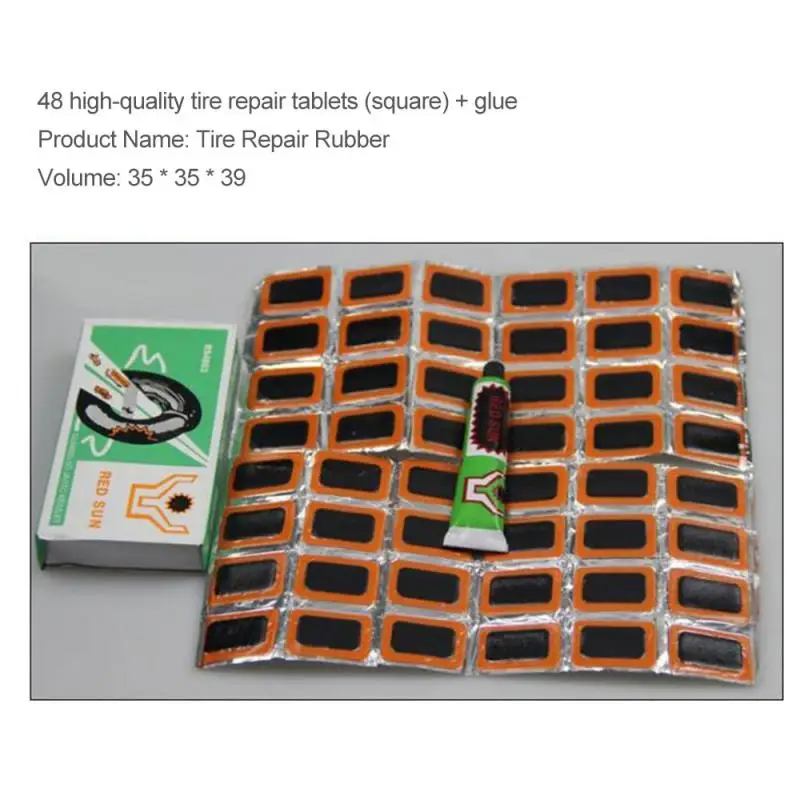 

48pcs Bike Tire Patch Repair Tool Tyre Protection No-glue Adhesive Quick Drying Fast Tyre Tube+tools Glueless Patch Bicycle Fix