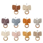 Детское деревянное кольцо-прорезыватель, мягкая хлопковая игрушка-кролик, Игрушка-прорезыватель, сенсорная погремушка, подарок