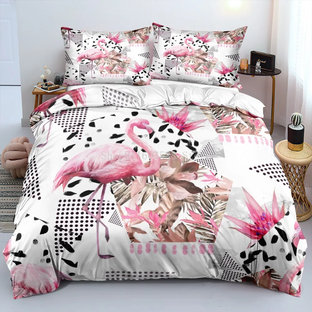 

Комплект постельного белья с тропическим фламинго, с 3D принтом, пододеяльники, наволочки, Комплект постельного белья, постельное белье (без простыни)