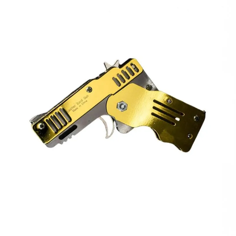 Резиновый пистолет игрушка, полностью металлический, миниатюрный, складывающийся в форму ключа, подарок для детей, шесть вспышек.