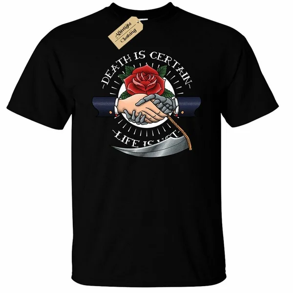 

Death Is Certain Life Is Not T-Shirt Mens top grim reaper