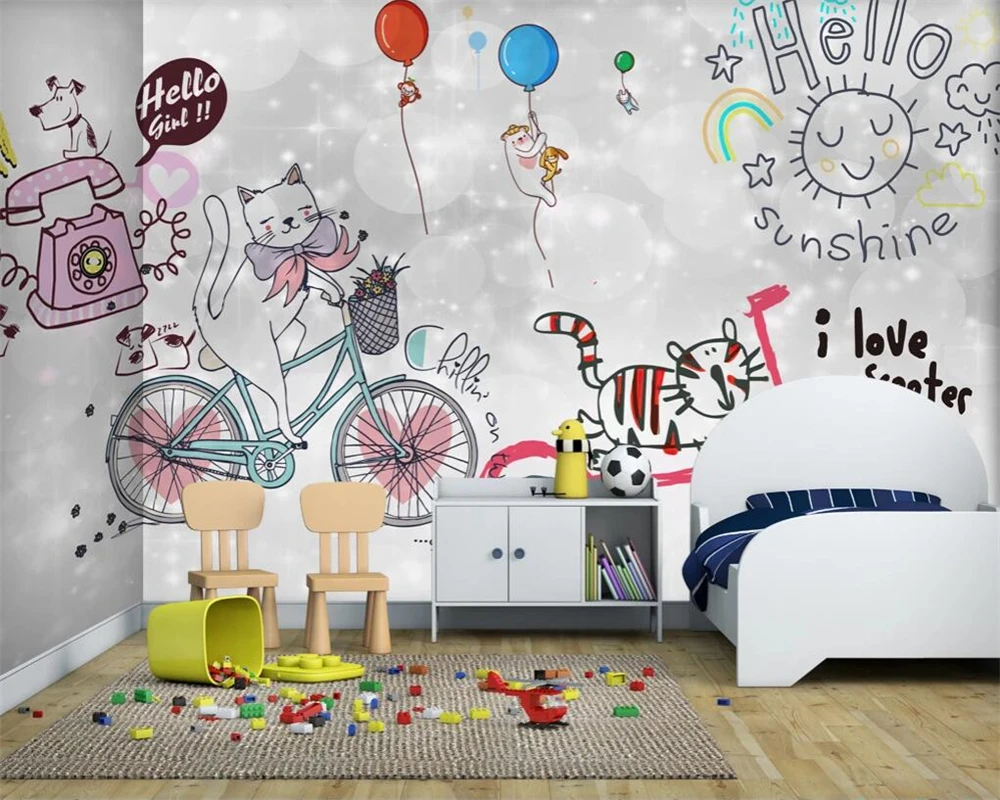 

beibehang Customized modern fashion wallpaper cartoon animal hot air balloon children background wallpaper home decoration mural
