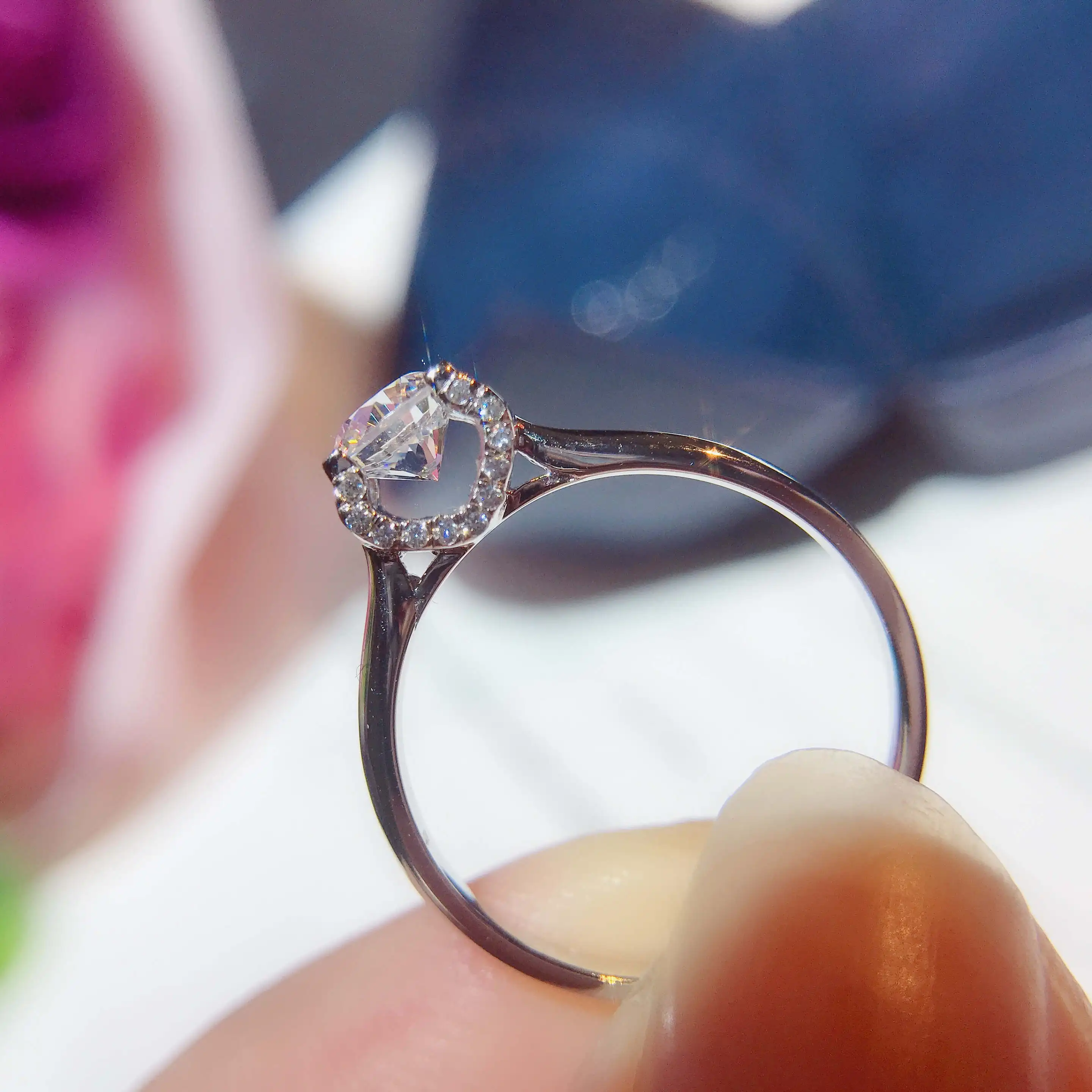 Модное кольцо из стерлингового серебра 925 пробы с муассанитом круглая блестящая