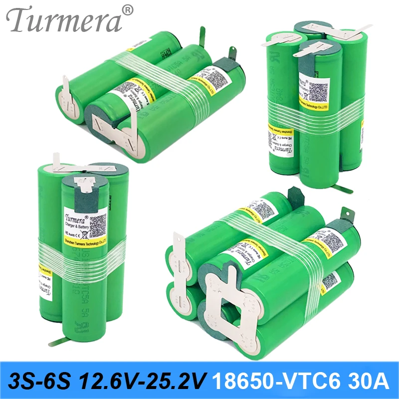 

Turmera 3S 12.6V 4S 16.8V 5S 21V 6S 25V VTC6 Battery Pack US18650VTC6 3000mah Battery 30A for 18V Screwdriver Battery Customize