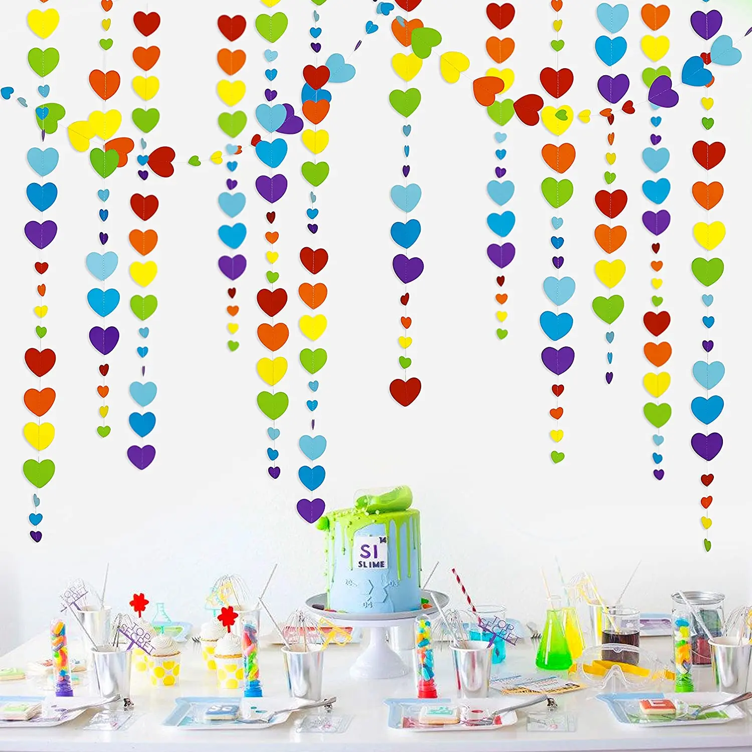 

13Ft Rainbow Fiesta Party Decor Paper Love Heart Garlands Hanging Multicolor 1st Birthday Baby Bridal Shower Event Decorations