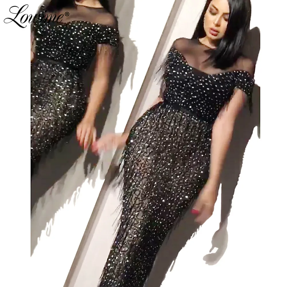 Роскошные вечерние платья с бахромой и бисером от Couture Длинные русалки Черное