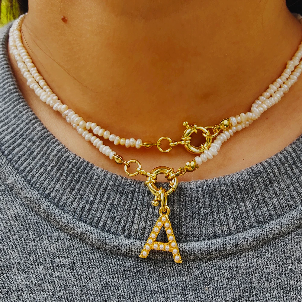 

Fashion Baroque Freshwater Pearl Necklaces For Women Letters Pearls Choker Charm Pendant Necklace Frineds Aesthetic Jewelry Gift