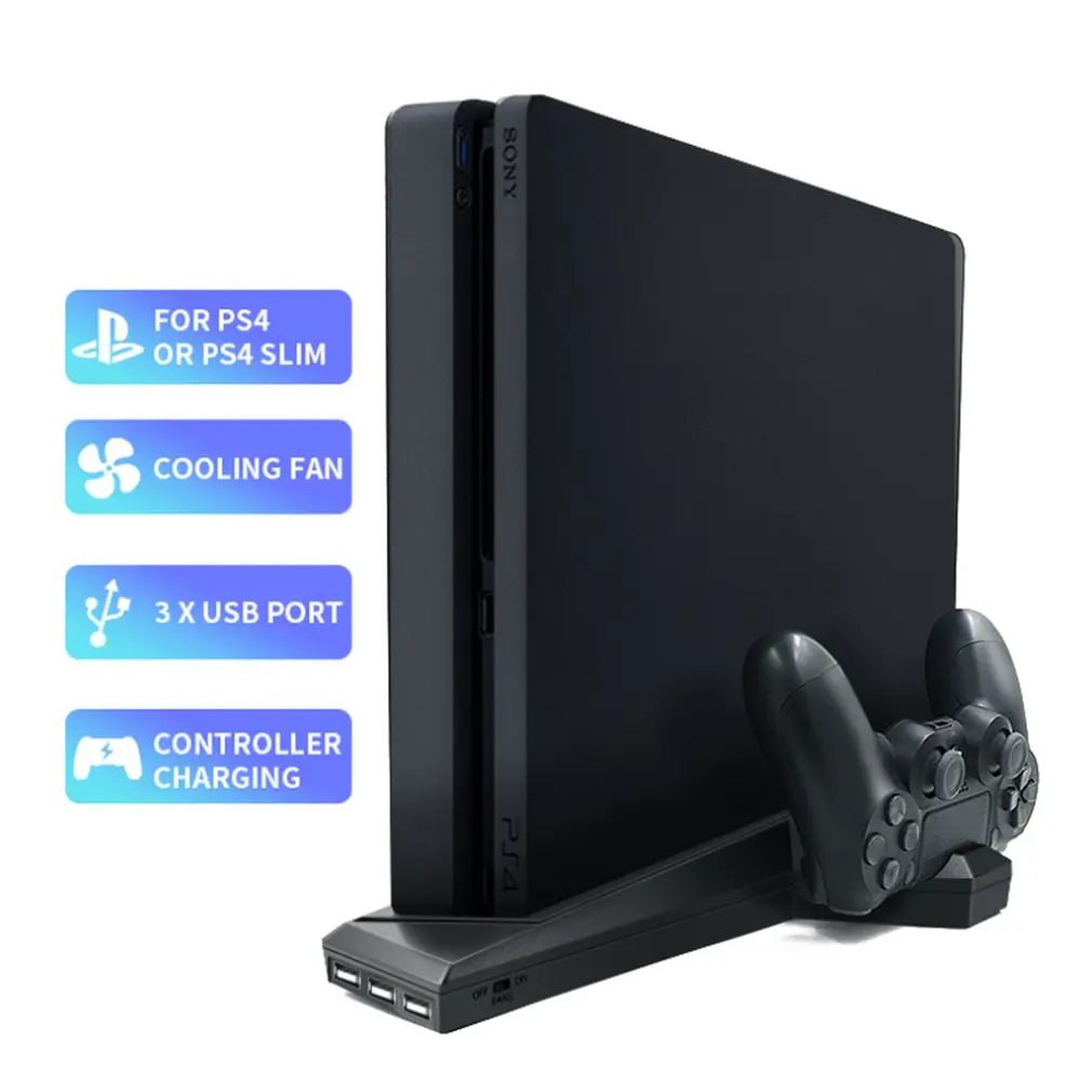 Вертикальная подставка для PS4/PS4 Slim с охлаждающим вентилятором зарядная станция