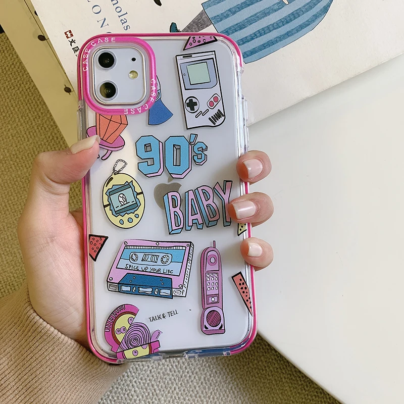 hot retro personality 90s soft silicone fashion phone case for iphone 11 pro max 13 7 8 x 12 xs max ins luxury cute clear cover free global shipping
