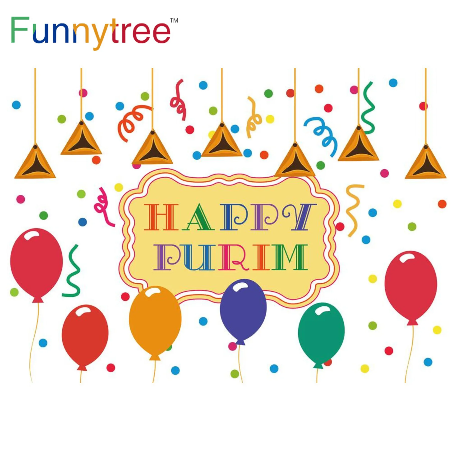 Фон Funnytree Happy Purim вечерние НКИ, праздничный еврейский праздник, мероприятие, Настенный декор на заказ, озони, хамань, хлеб, воздушный шар, фоновая ткань