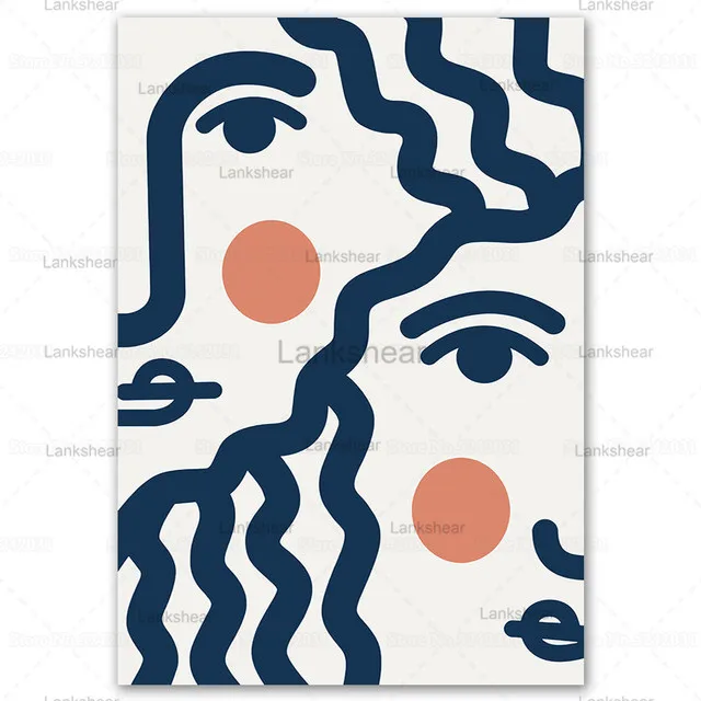 Постер в скандинавском стиле с изображением девушки и лица простая линия холст