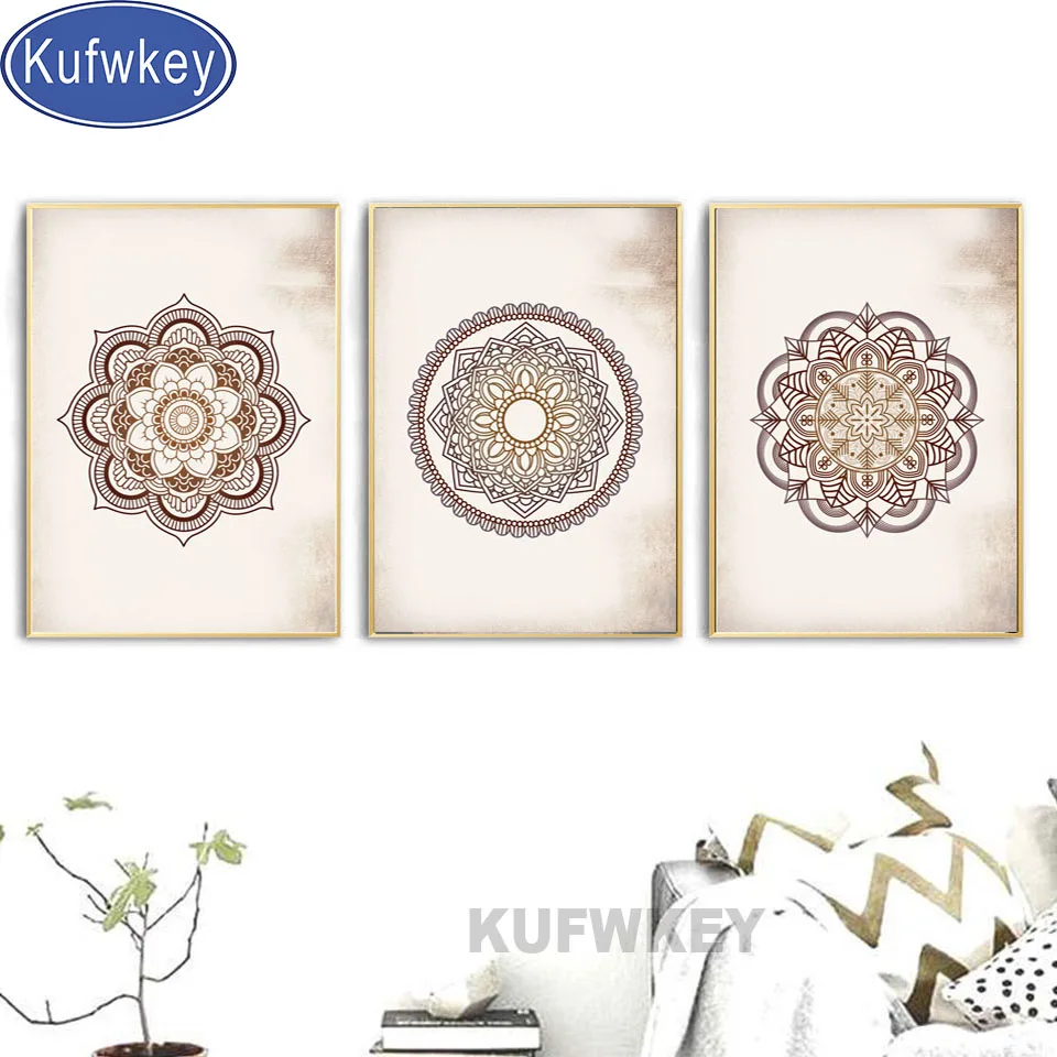 

Mandala Brown wall art 5d diamond painting cross stitch 3d embroidery full round drill diamond mosaic 3 piece set room decor,