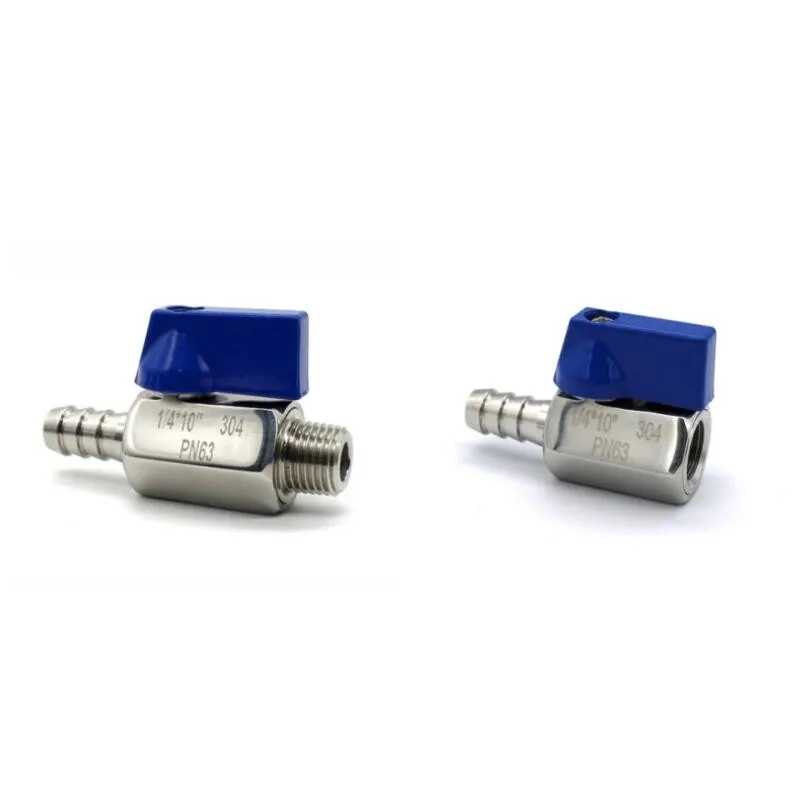 Шаровой кран из нержавеющей стали с синей ручкой для шланга 7 мм 8 10 12 x 1/8 дюйма 1/4 3/8