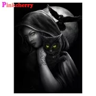 Алмазная мозаика 5D, картина из квадратных страз, красавица и кот, Алмазный вышитый ночной, вышивка крестом