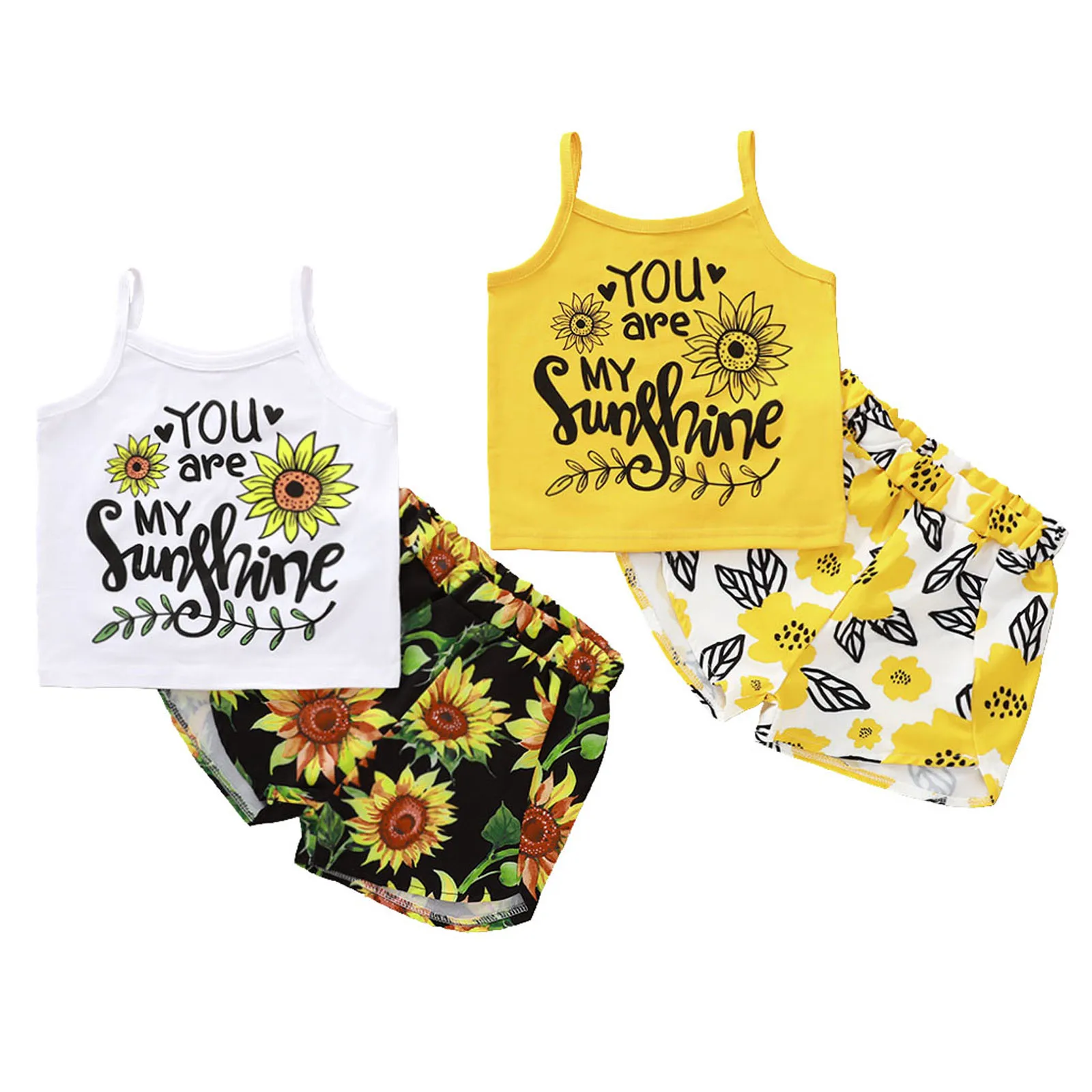 

Kids Baby Girls 2-piece Outfit Set Fashion Letter Print Tank Top+Floral Print Shorts Set for Children Girls