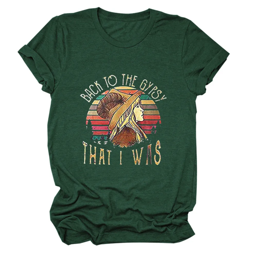 

Back To The Gypsy Letter Print Women's Summer Oversize Tshirts Cute Straw Hat Girl Graphic Tees Female Vintage Harjauku Clothes
