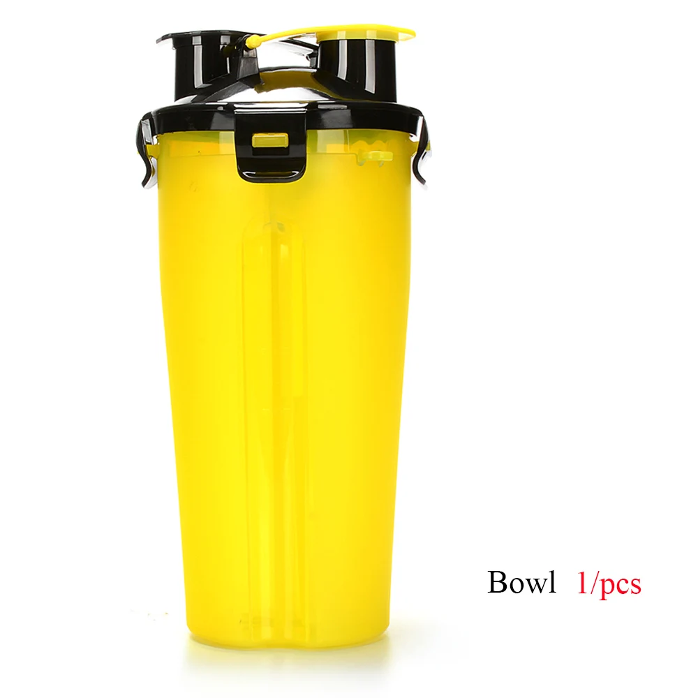 yellow only 1 cup Портативная 2 в 1 ПЭТ бутылка для воды контейнер для еды со складной силиконовой миской для домашних животных уличная дорожная кормушка для кошек и собак чашка - Цвет: yellow only 1 cup