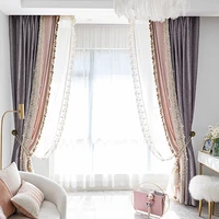 french light luxury morandi color lavender simple american thickened chenille lace curtain curtain for living dining room bedroo