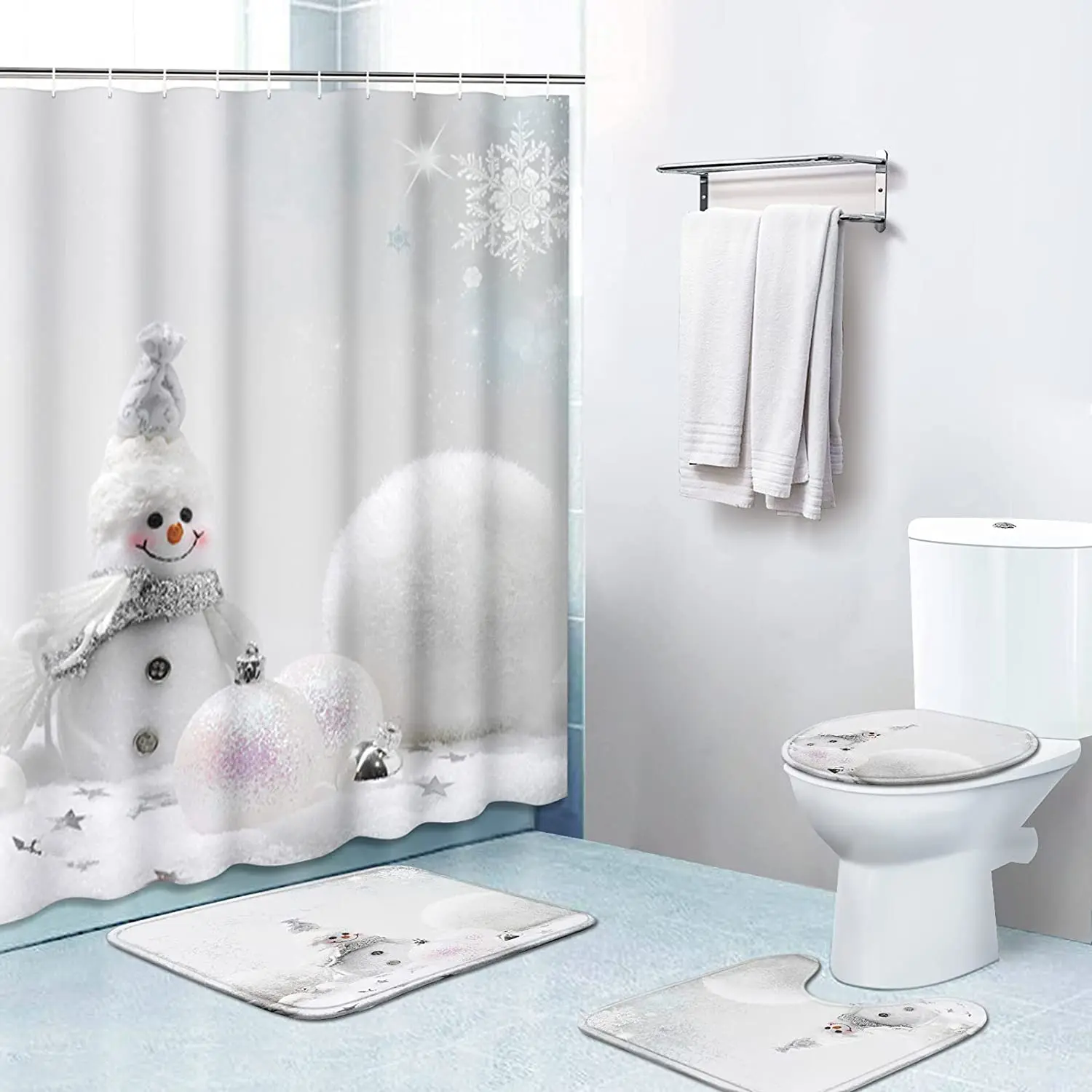 

Рождественская снежинка снеговик душевая занавеска набор Ковер Крышка для туалета коврик для ванной наволочка занавеска для ванной Бытова...