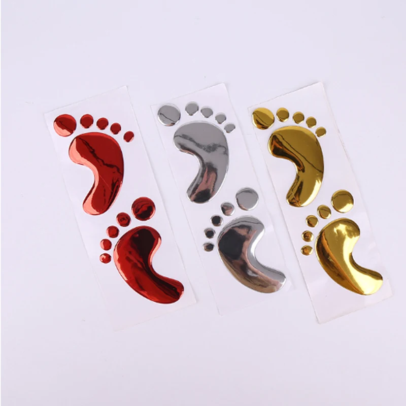 

1Pair 3D PVC Baby Footprint Chromed Car Sticker PVC Stereoscopic Little Feet Car Stickers Car Decoration Auto Accessories