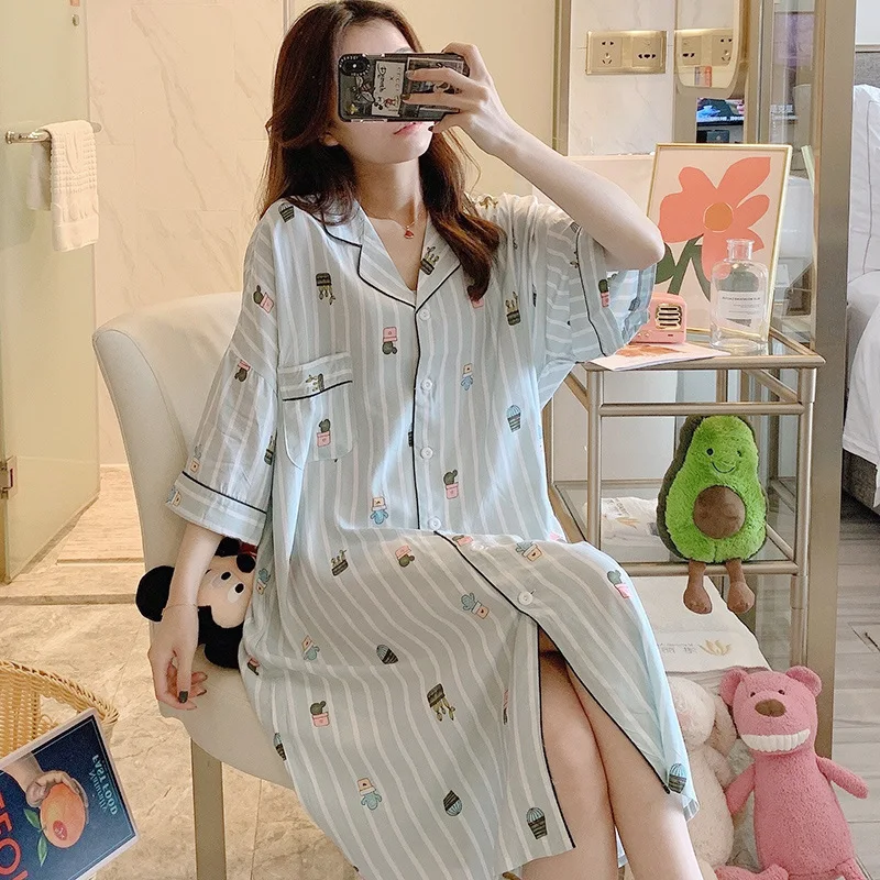 Новинка 2021, летняя женская дизайнерская хлопковая рубашка для сна, одежда для сна с принтом, женская одежда для сна