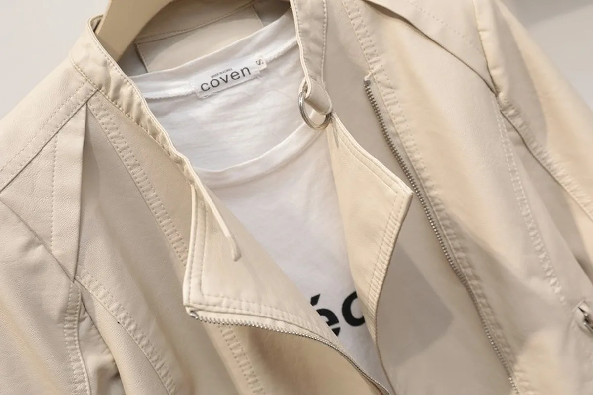 

2020 autumn new simple stand-up collar PU leather jacket ladies short Korean motorcycle uniform slim women leather jacket coats