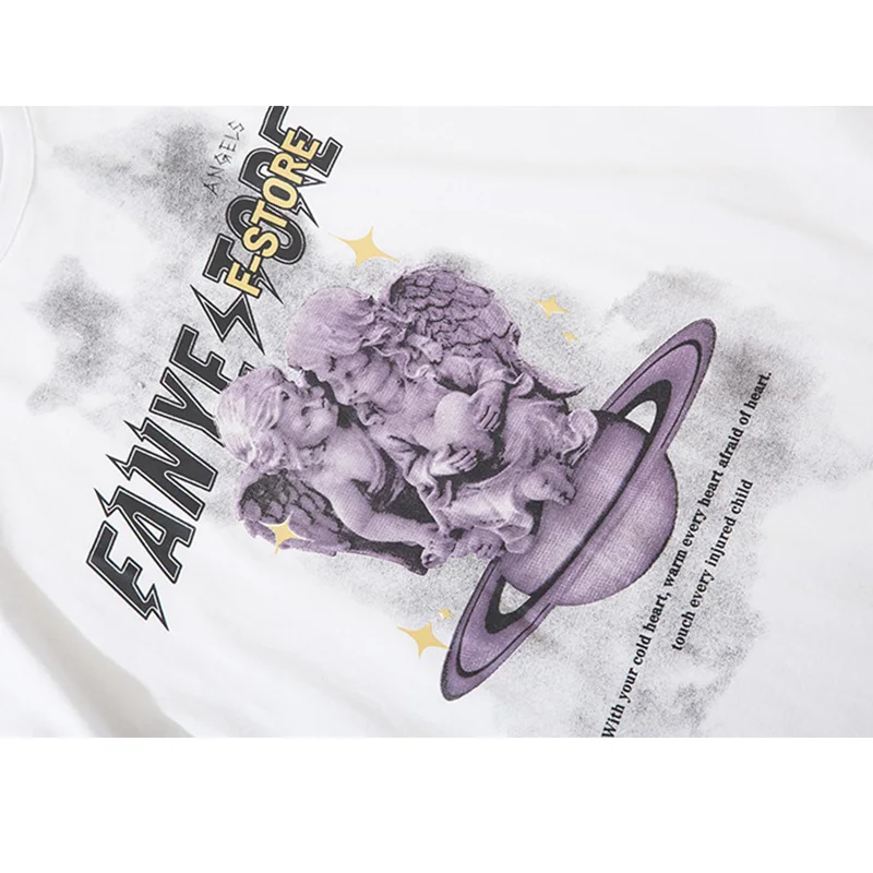 

JING ZHE Men's T-shirt Angel Statue Planet Printed Tee Shirts Men Summer Baggy Short Sleeve Tops High Street Fashion Streetwear