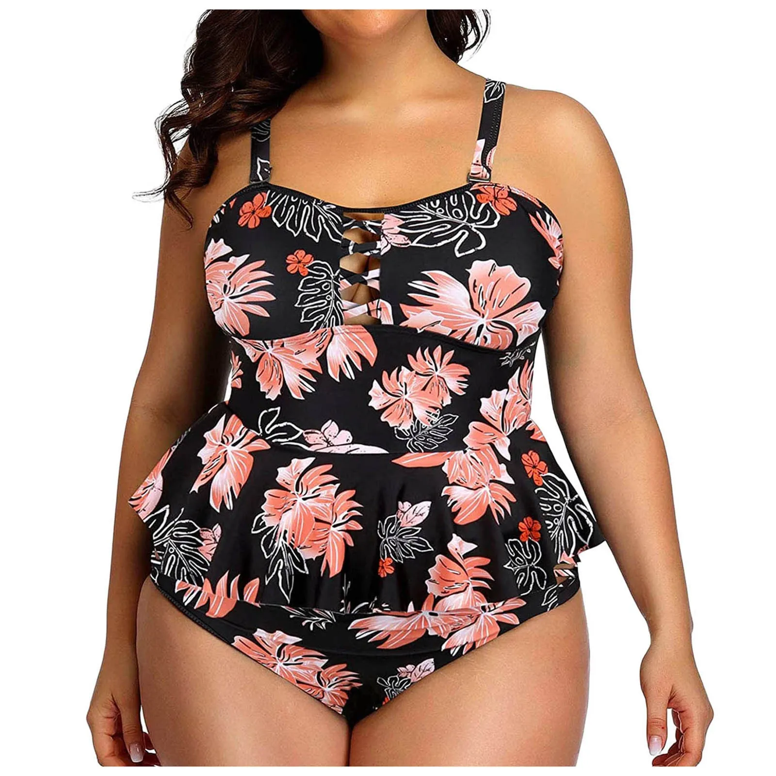 Для женщин купальные костюмы размера плюс с ремешками танкини набор из двух