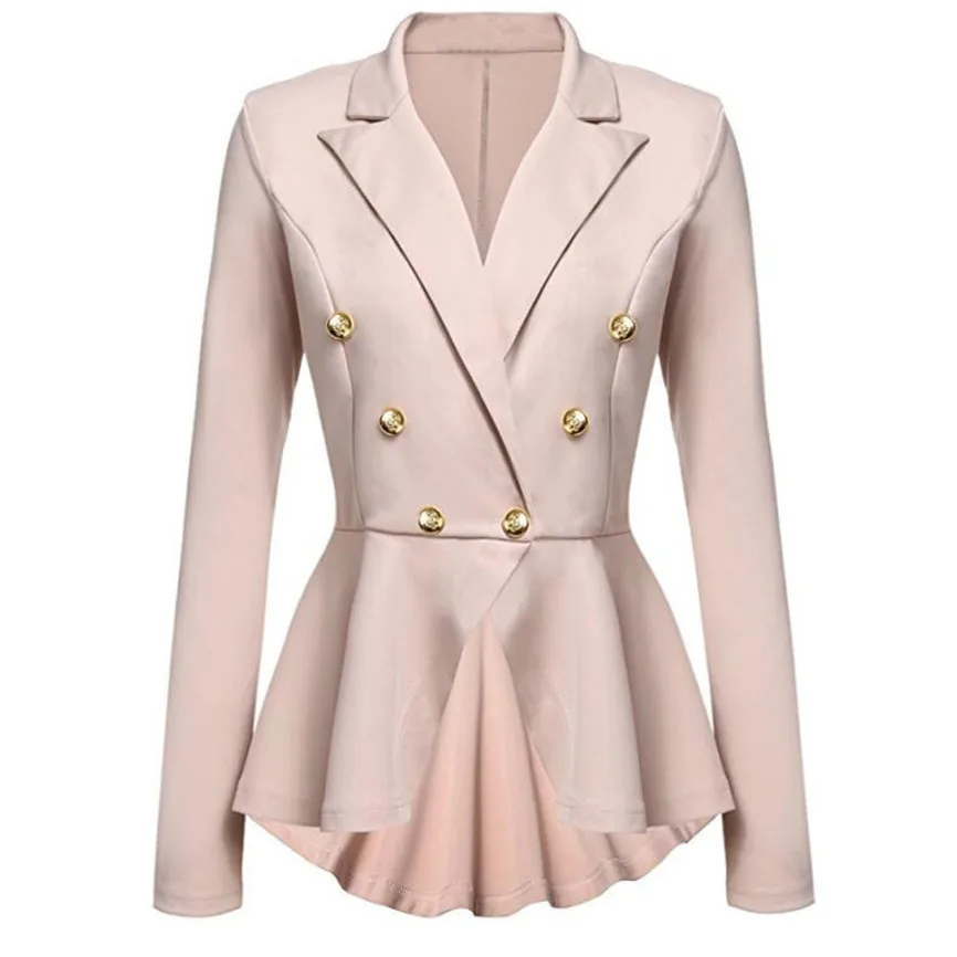 Женский офисный блейзер с длинным рукавом Повседневная двубортная куртка на