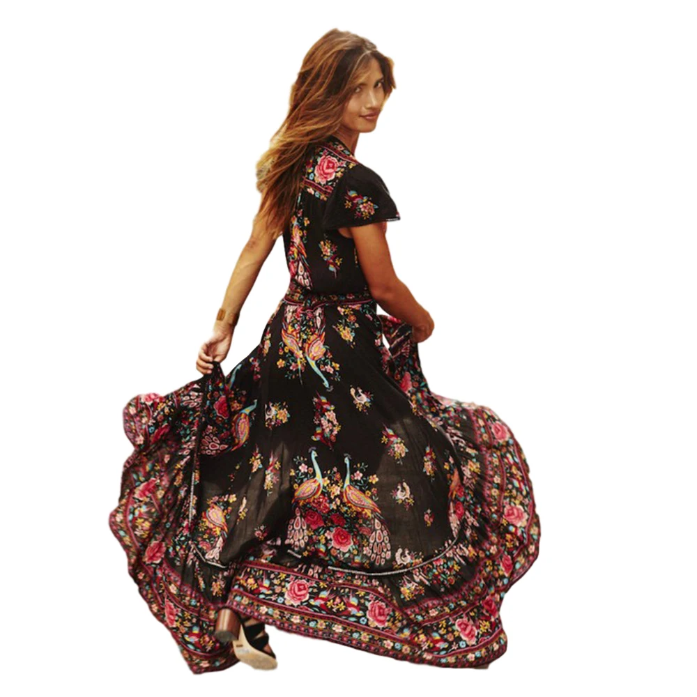 Женское винтажное шифоновое платье макси вечерние нное праздничное пляжное с V