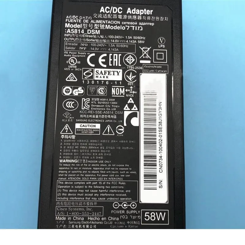Оригинальный адаптер переменного тока a5814 _ DSM 14 в 4 143a 58 Вт для SAMSUNG T24C350 T24C350ND T24C550ND