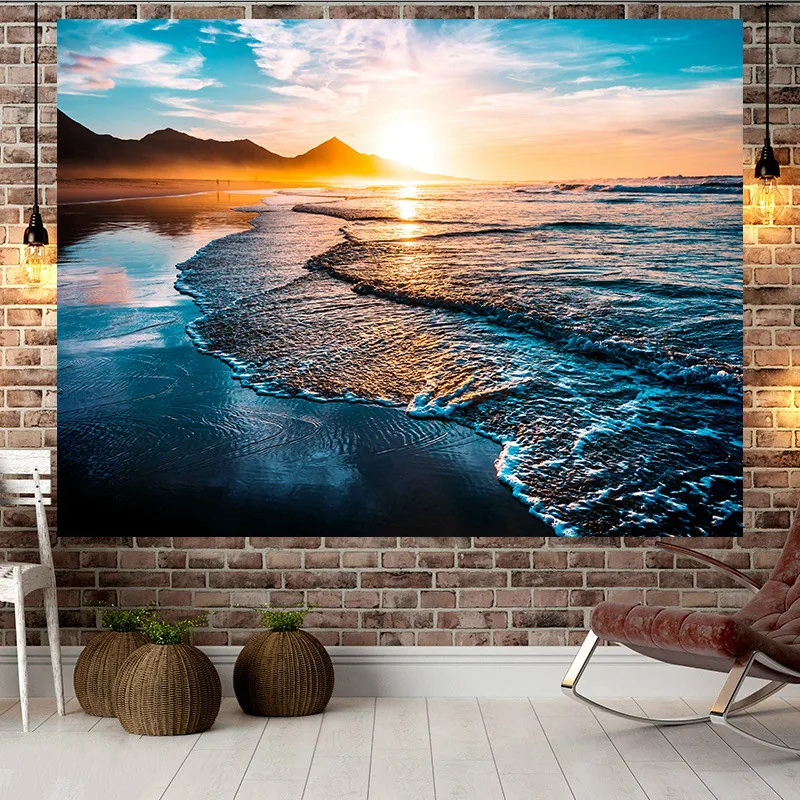 Multi Pattern Sunset Sea Side Scenery Ocean Background Wall Decor Printing Home Tapestry Room Decoration 9 Size | Дом и сад