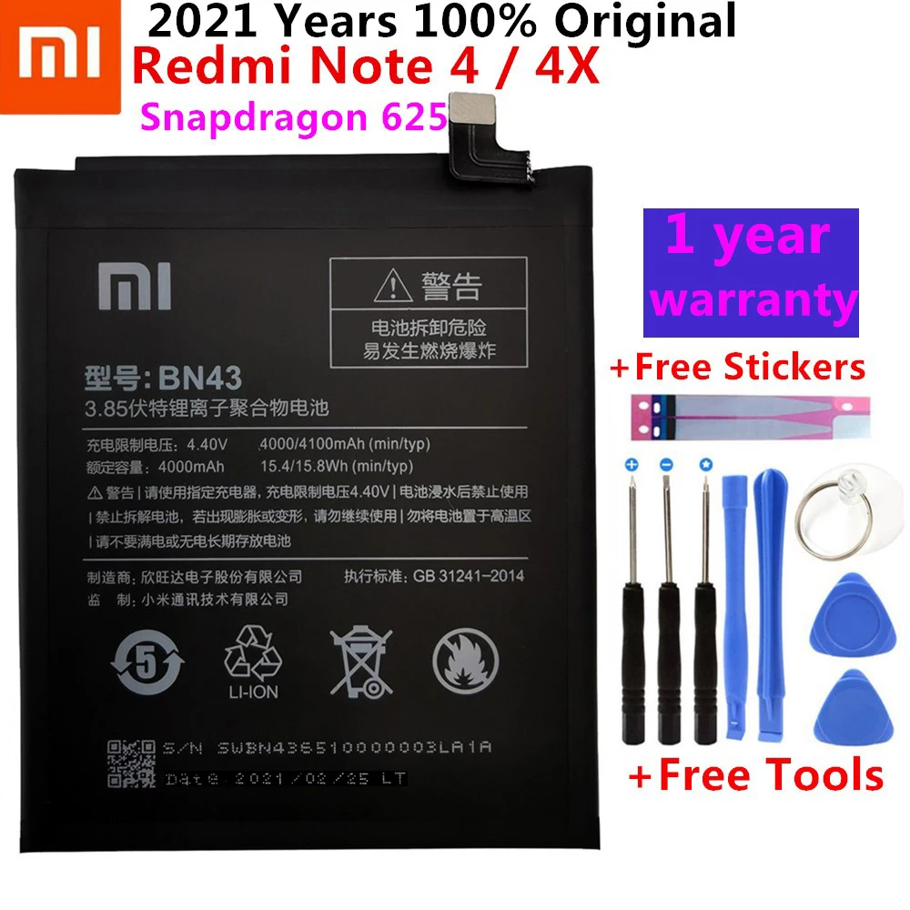 

100% Новый оригинальный настоящий аккумулятор 4100 мАч BN43 для Xiaomi Redmi Note 4X 3G + 32G/для Redmi Note 4 global Snapdragon 625 + бесплатный инструмент