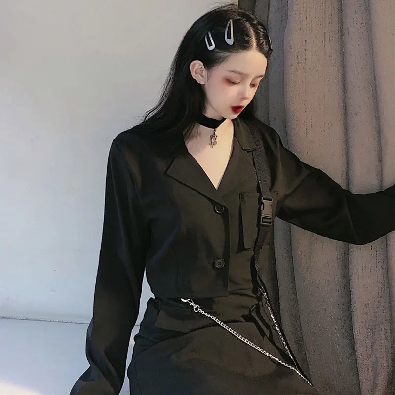 Женский винтажный комплект из двух предметов Черный Уличный кроп топа с