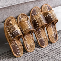 woven rattan shoes straw woven home slippers for men and women summer sandals non slip couple soft soled slipper slides men