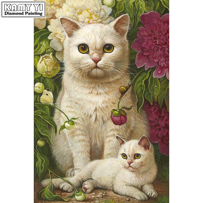 Полностью квадратная Алмазная вышивка 5D DIY картина кошка мама и котенок мозаика