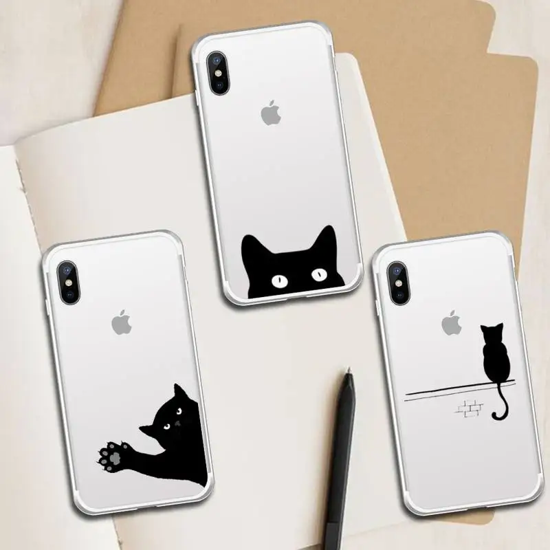 cute animal black cat fashion funda funda coque shell phone case transparent for iphone 6 7 8 11 12 s mini pro x xs xr max plus free global shipping