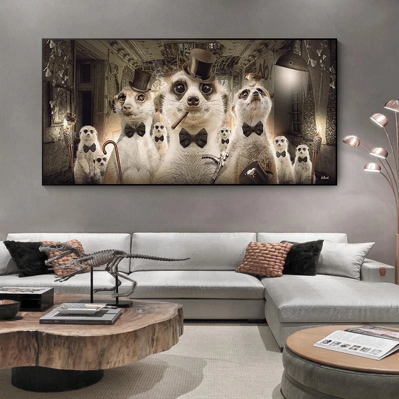 

My Meerkat Family Cute Animal Canvas Painting European Pop Wall Art Poster Interior Home Decoration Mural(No Frame)