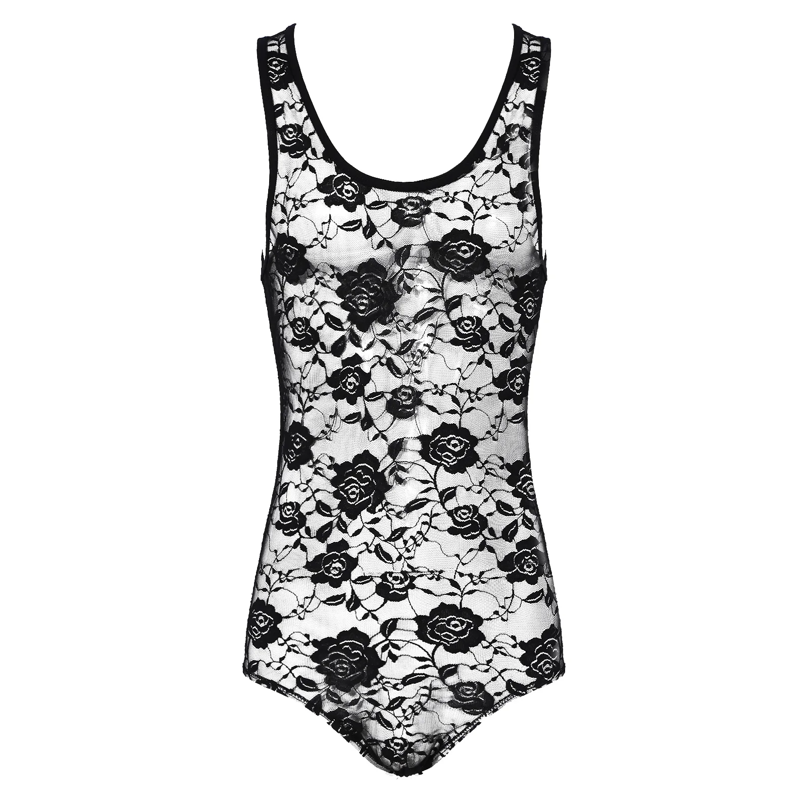 Мужское кружевное прозрачное боди с цветочным принтом Облегающий комбинезон без