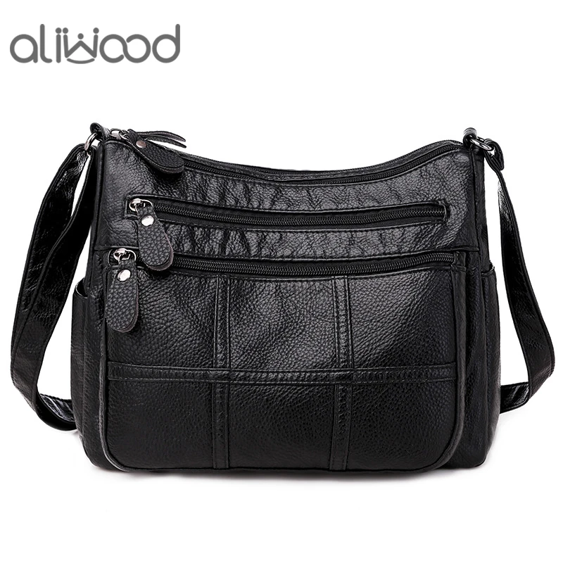 

aliwood Large Capacity 3-layer Zipper Women's bags New PU Leather Shoulder Bags High Quality Mom Flap bag Female Crossbody bags