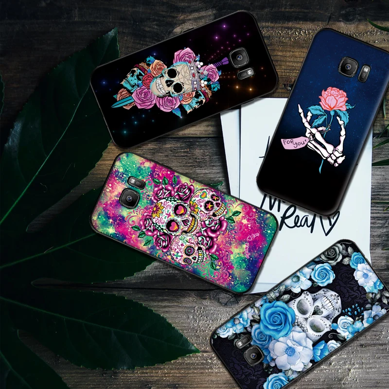 Розы череп Мягкий силиконовый чехол для телефона samsung S6 S7 край S8 S9 S10 PLUS NOTE 8 9 M10 20 30