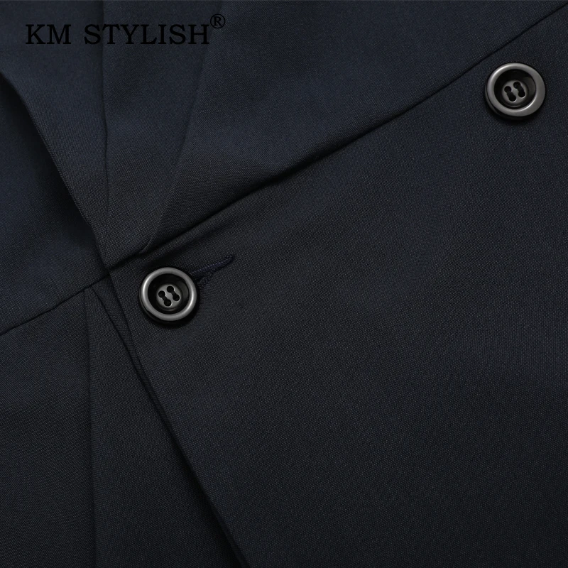 

2019 New Women Autumn Loose Blazers Dark Blue Solid Sexy V-neck Casual Blazers Female Long-sleeve Coat Outwear