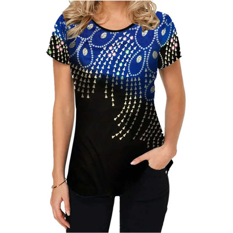 Футболка женская с принтом павлиньих перьев повседневный короткий топ 3D одежда