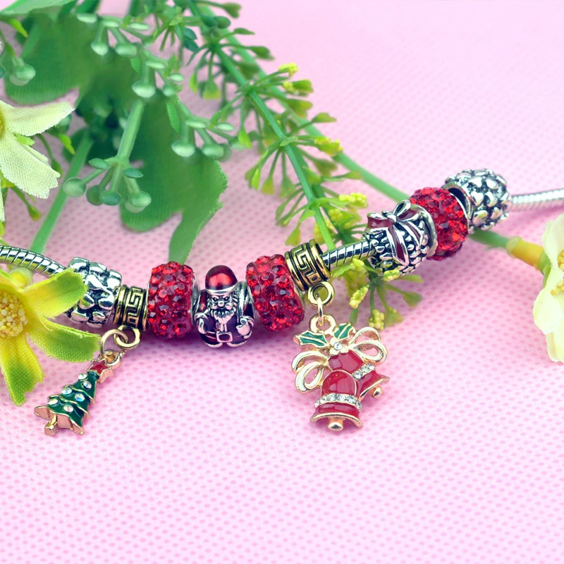 

Panjia Style DIY Bracelet Christmas Tree Santa Claus Pendant Christmas Gift Crystal Beaded Bracelet
