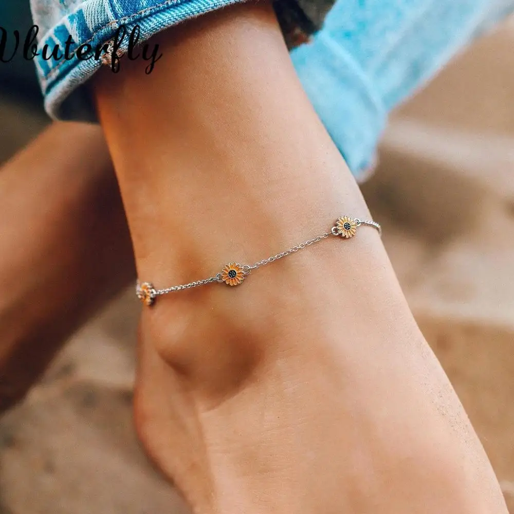 

Daisy Sunflower Chain Anklet Bohemian Beach Style Flowers Jewelry for Women & Girl Birthday Gifts Sun Flower Anklets 21+5cm #T