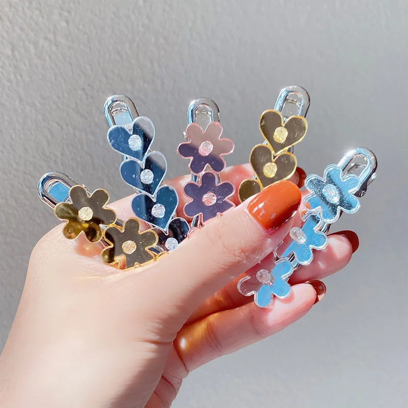 

Muticolor Cute Hair Clips Flower Love Kid Barrette Headdress Sweet Alloy Elegant Hairpins Geometric Women Girl Hair Accessories