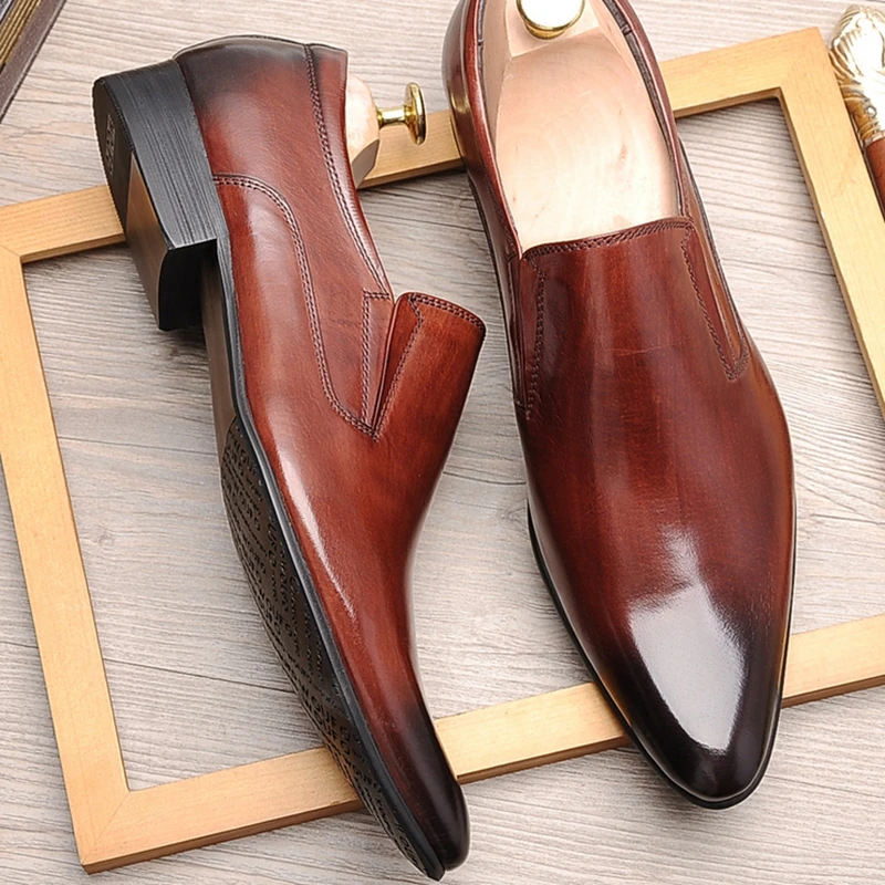 

Classic Genuine Leather Man Daily Flats Handmade Casual Office Loafers Pointed Toe Slip on Men's Wedding Business Shoes WF125