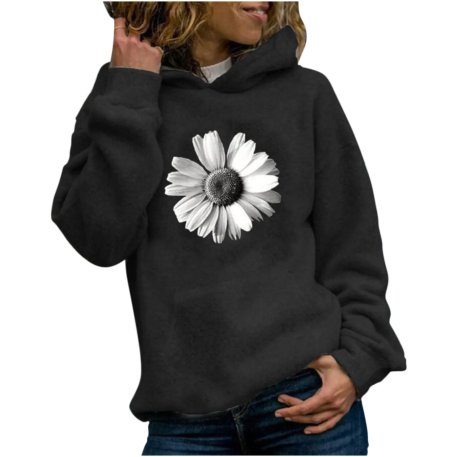

Куртка Женская Hoodies Women's Casual Hoodies Jumper Tops Sunflower Print Sweatshirt Hooded Sweater Sudaderas Con Capucha