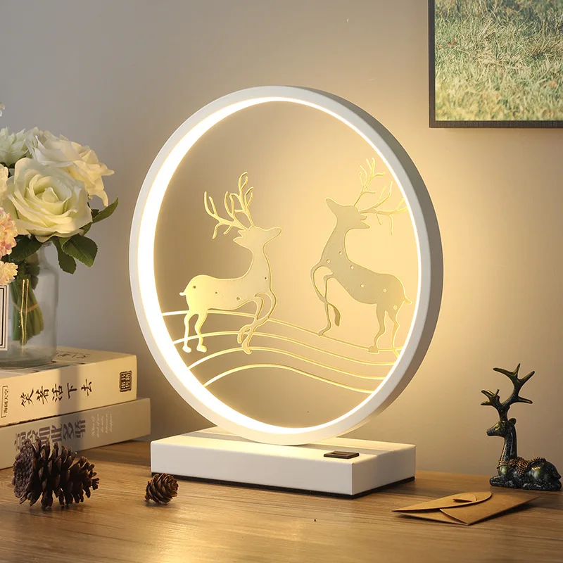 

Artpad Romantic Deer Table Lamp with USB Phone Charging 12w Black White Reading Desk Lamp Plug In Brightness Dim Bedside Lamp