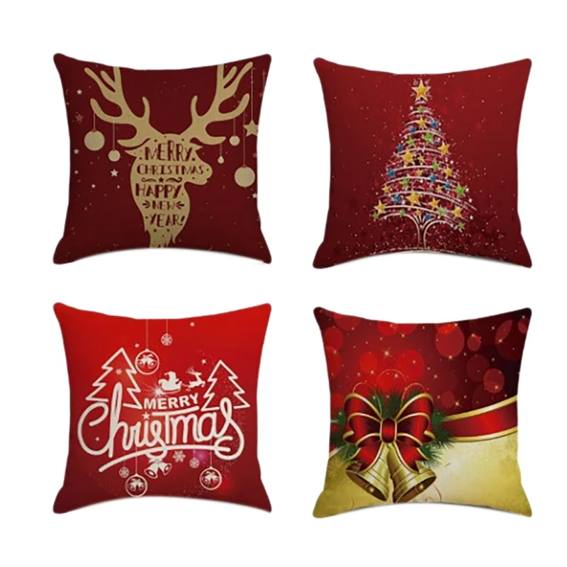 

4Pcs Christmas Square Pillowcase Home Decor Linen Pillow Cases Cushion Covers For Sofa Car Festival Pattern 45X45cm